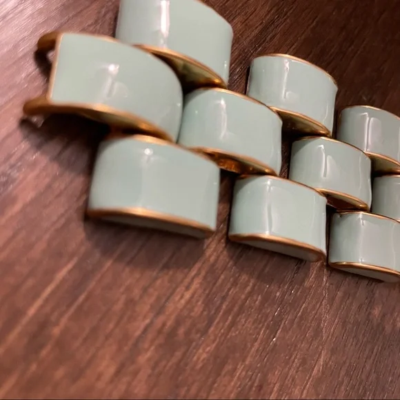 J Crew Enamel Light Blue Gold Flat Link Wide Cuff Bracelet - Picture 2 of 6